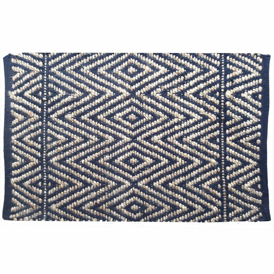 Rugs & Curtains * | Discount Sale Navy Diamond Design Jute Accent Rug, 21 34