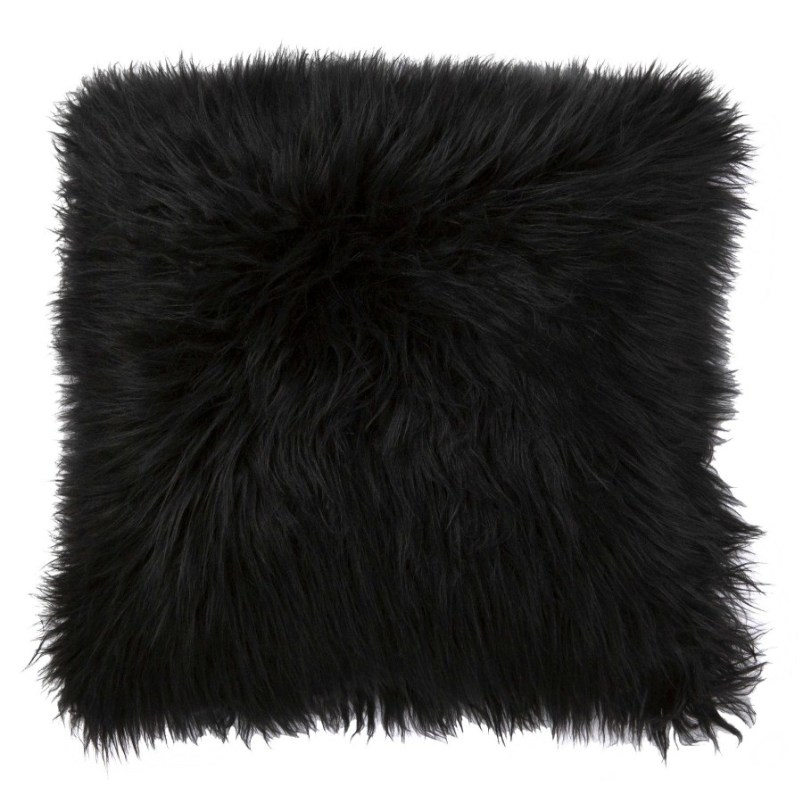 Pillows * | Exclusive Design Black Angora Faux Fur Throw Pillow, 18