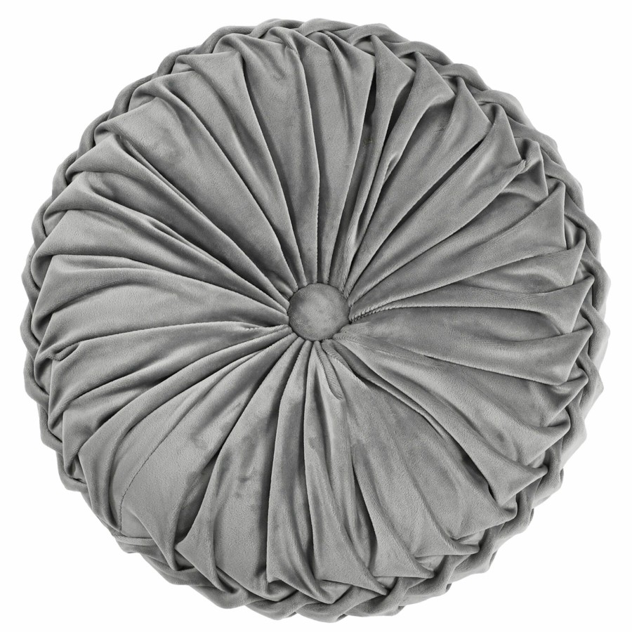 Pillows * | Premium Holan Grey Pleated Velvet Round Throw Pillow, 16