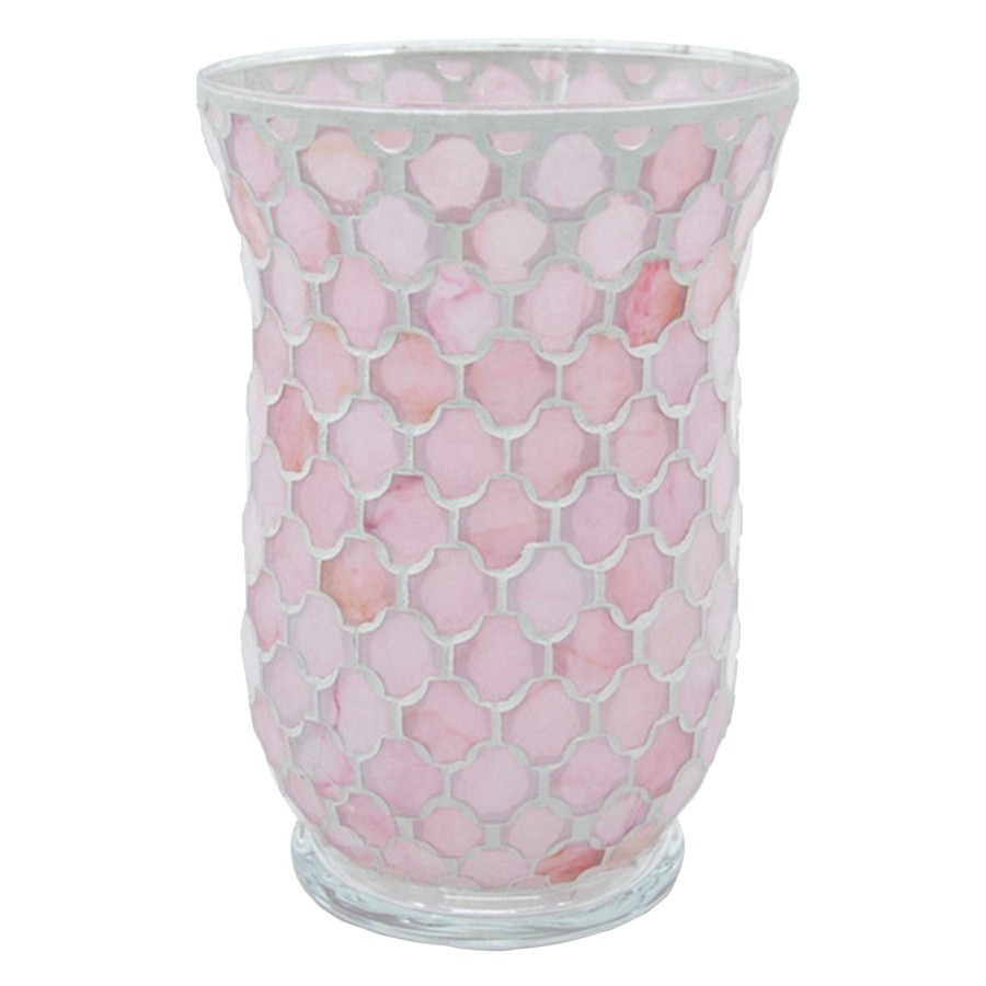 D Cor & Pillows * | Exquisite Gifts Grace Mitchell Pink Mosaic Hurricane Candle Holder, 8