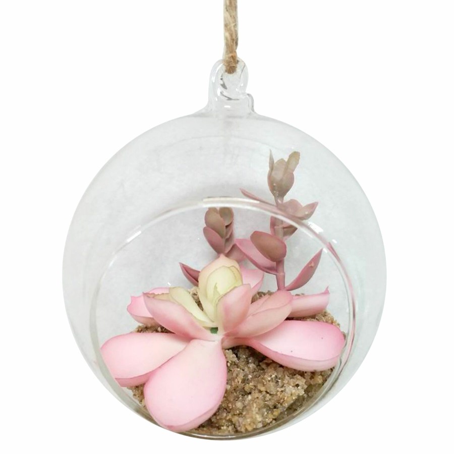 D Cor & Pillows * | Exclusive Hanging Pink & Yellow Glass Orb With Succulent