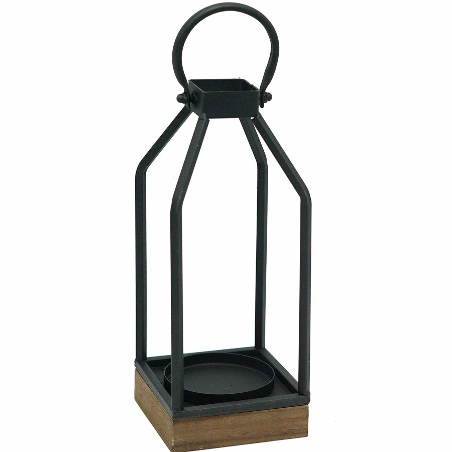 D Cor & Pillows * | Reliable Quality Black Metal Lantern With Wood Base, 10