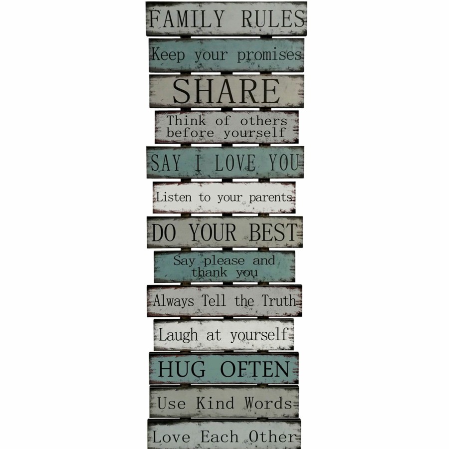 D Cor & Pillows * | Premium Wooden Family Rules Sign