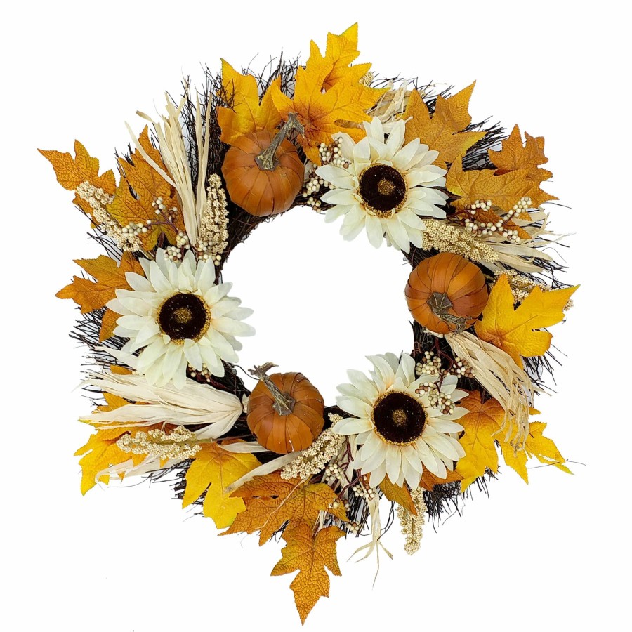 D Cor & Pillows * | Exclusive Design 24In Sunflr/Bry/Pumpkin Wreath