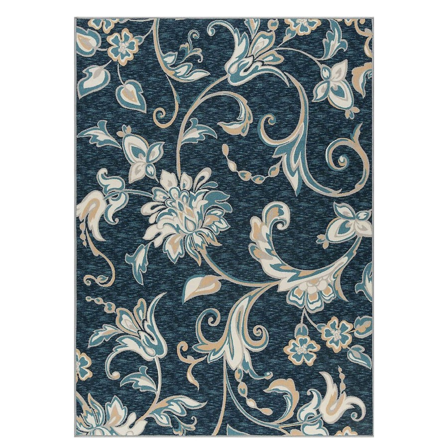 Rugs & Curtains * | Sale (D406) Navy Blue Floral Design Area Rug, 7 10