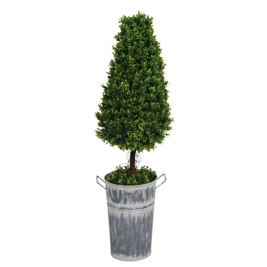 D Cor & Pillows * | Attractive Boxwood Topiary Tree With Rustic Metal Planter, 37