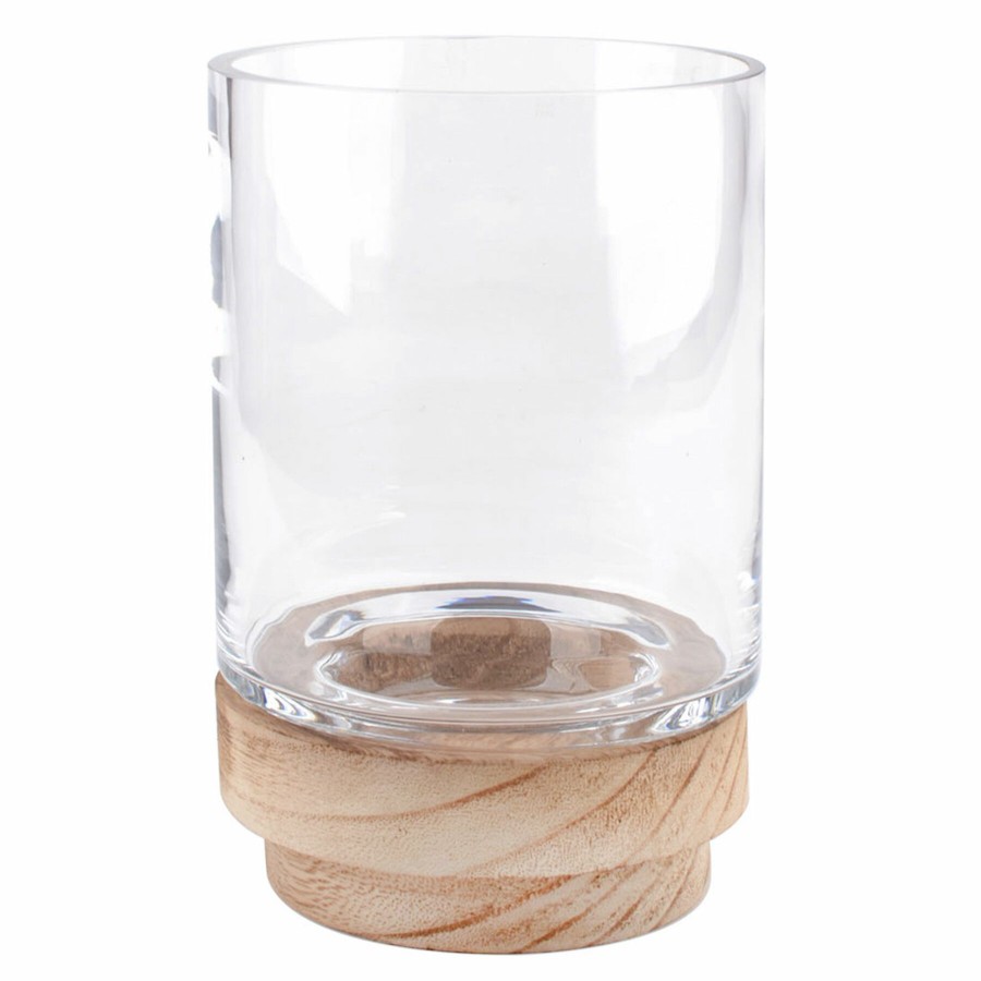 D Cor & Pillows * | Original Clear Glass Hurricane With Wood Base, 7