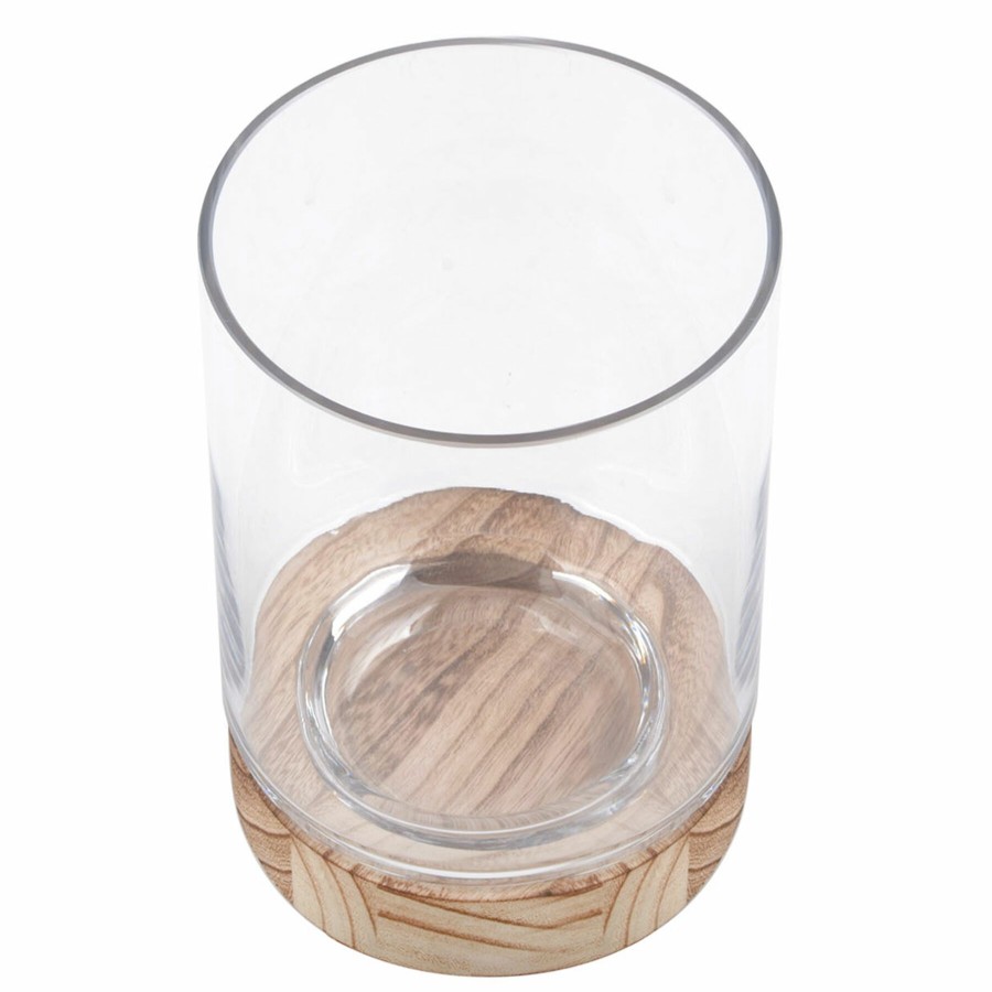 D Cor & Pillows * | Original Clear Glass Hurricane With Wood Base, 7