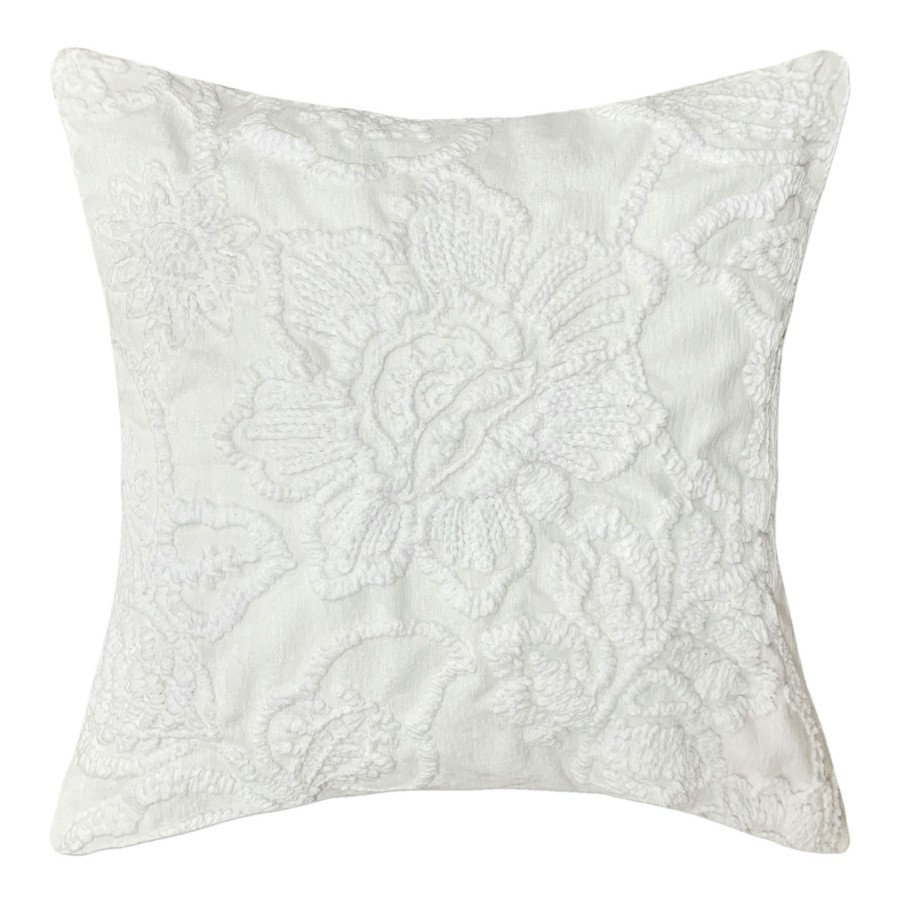 Pillows * | Closeout Sale Frannie White Floral Embroidered Throw Pillow, 20