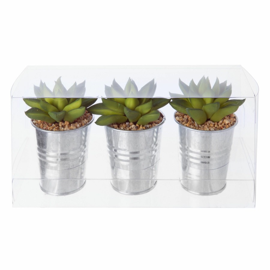 D Cor & Pillows * | Premium Faux Succulent In Tin Pot Set Of 3