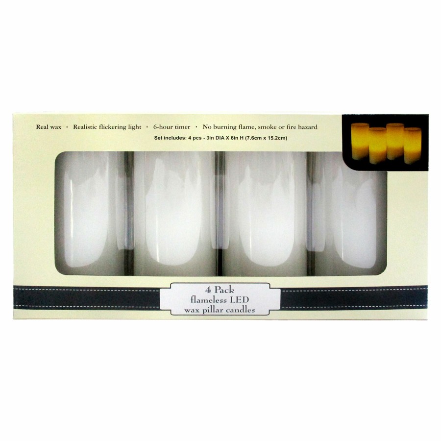 D Cor & Pillows * | Exclusive Design 4-Pack Led Flameless Pillar Candle 3X6 White