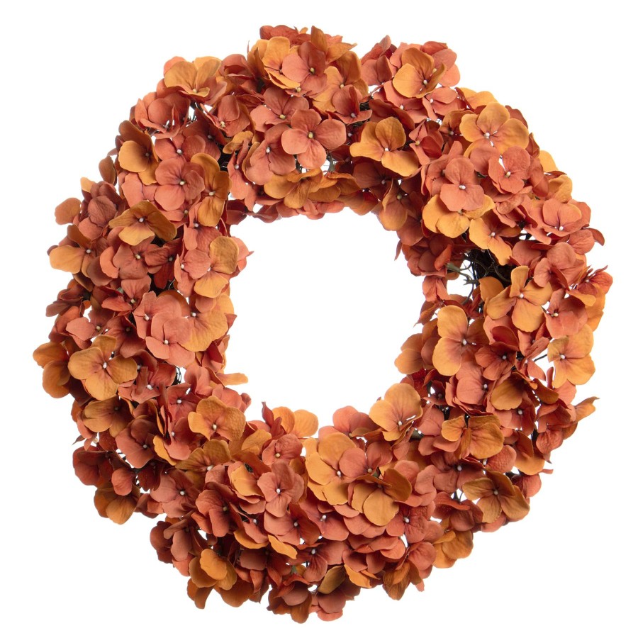 D Cor & Pillows * | Top Sellers Orange Hydrangea Wreath, 20