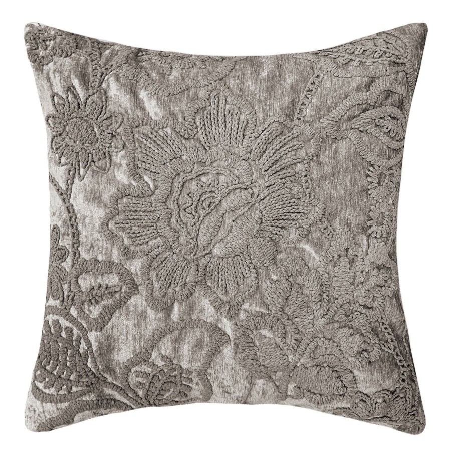 Pillows * | Bargain Sale Frannie Taupe Floral Embroidered Throw Pillow, 18