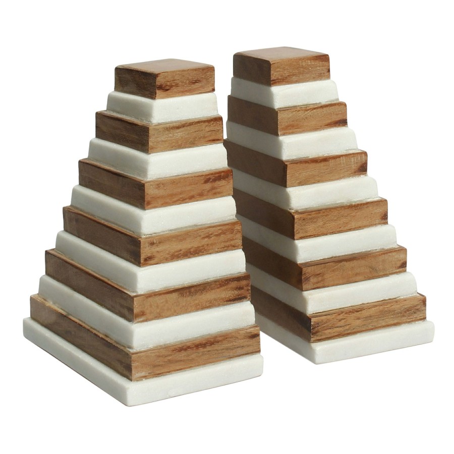 D Cor & Pillows * | Sale White Marble & Wood Bookend, 5