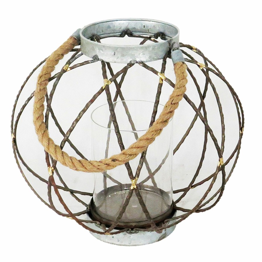 D Cor & Pillows * | Discount Sale Metal & Glass Ring Lantern With Rope Handle, 12