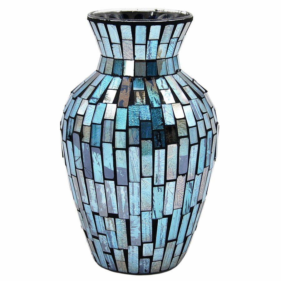 D Cor & Pillows * | Exclusive Blue Tile Mosaic Glass Vase, 10