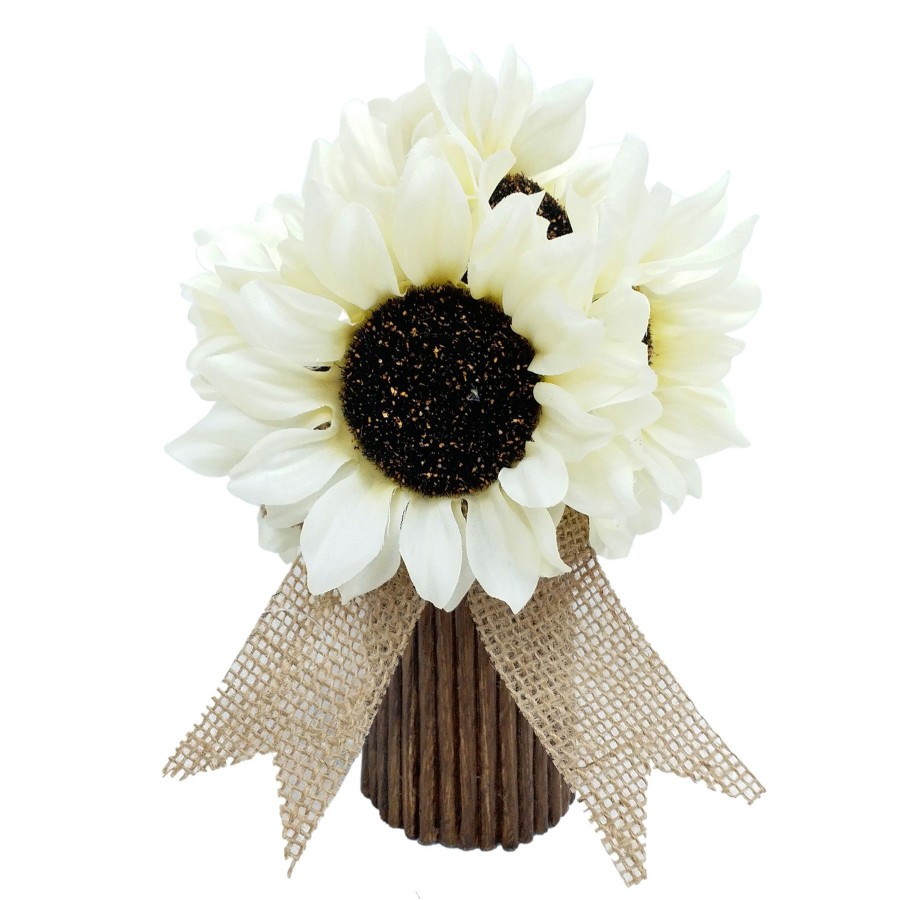 D Cor & Pillows * | Exclusive White Sunflower Arrangement In Natural Vase, 9